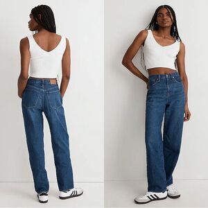 Madewell Baggy Straight High Rise Jeans in Dark Worn Indigo Wash Size 23 NH643